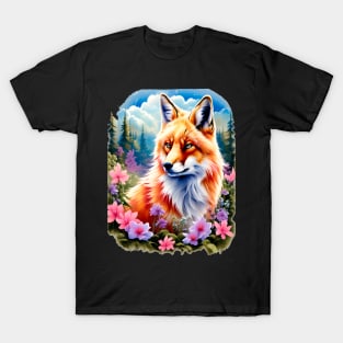 Red Fox with Flowers and Forests T-Shirt